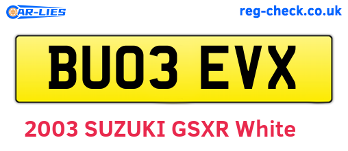 BU03EVX are the vehicle registration plates.