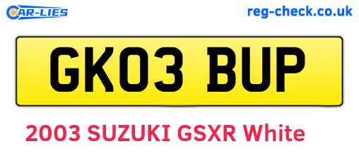 GK03BUP are the vehicle registration plates.