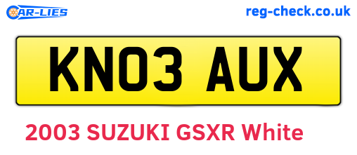 KN03AUX are the vehicle registration plates.