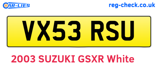 VX53RSU are the vehicle registration plates.