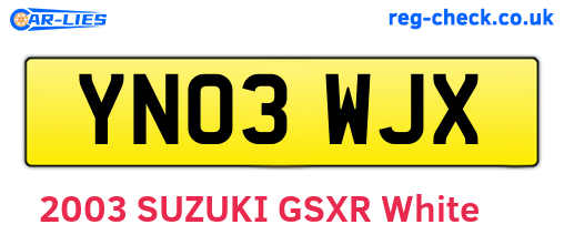 YN03WJX are the vehicle registration plates.