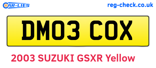 DM03COX are the vehicle registration plates.