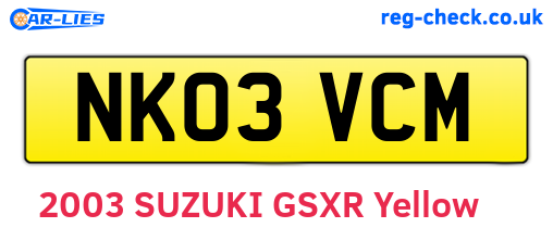 NK03VCM are the vehicle registration plates.