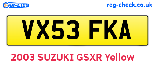VX53FKA are the vehicle registration plates.
