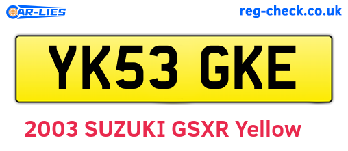 YK53GKE are the vehicle registration plates.