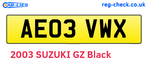 AE03VWX are the vehicle registration plates.
