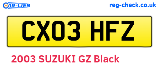 CX03HFZ are the vehicle registration plates.