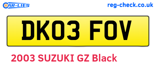 DK03FOV are the vehicle registration plates.