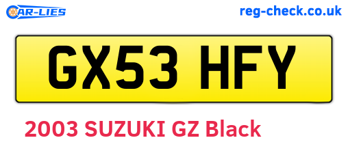 GX53HFY are the vehicle registration plates.