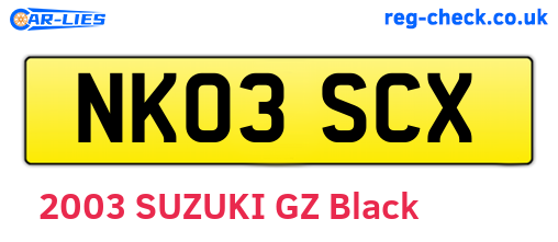 NK03SCX are the vehicle registration plates.