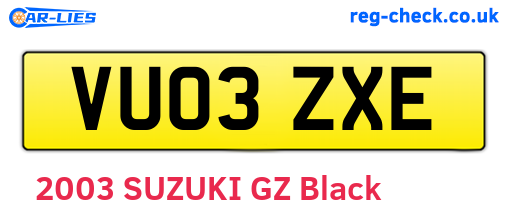 VU03ZXE are the vehicle registration plates.