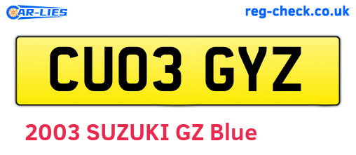 CU03GYZ are the vehicle registration plates.