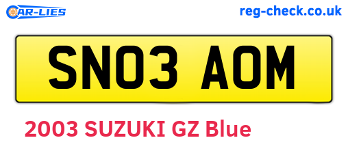 SN03AOM are the vehicle registration plates.