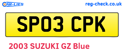 SP03CPK are the vehicle registration plates.