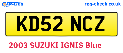 KD52NCZ are the vehicle registration plates.