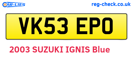 VK53EPO are the vehicle registration plates.