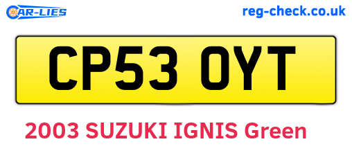 CP53OYT are the vehicle registration plates.