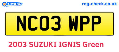NC03WPP are the vehicle registration plates.
