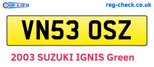 VN53OSZ are the vehicle registration plates.