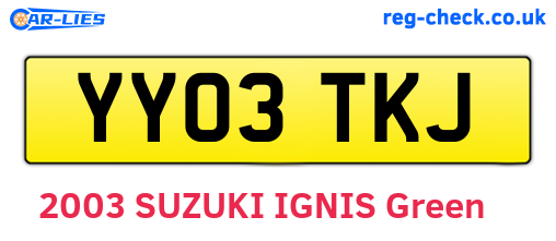 YY03TKJ are the vehicle registration plates.