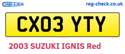 CX03YTY are the vehicle registration plates.