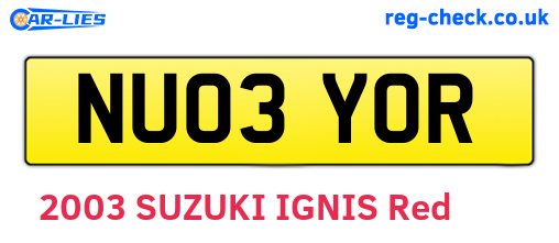 NU03YOR are the vehicle registration plates.