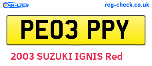 PE03PPY are the vehicle registration plates.