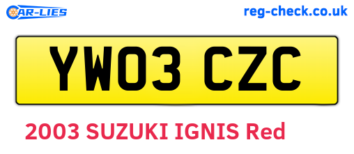YW03CZC are the vehicle registration plates.