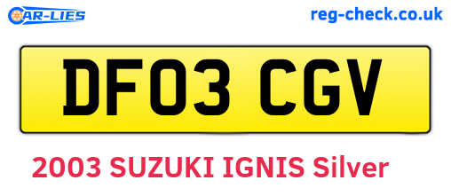 DF03CGV are the vehicle registration plates.