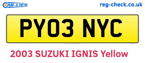 PY03NYC are the vehicle registration plates.