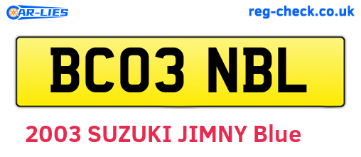 BC03NBL are the vehicle registration plates.