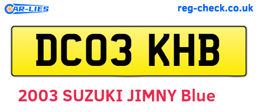 DC03KHB are the vehicle registration plates.