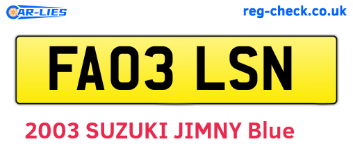 FA03LSN are the vehicle registration plates.