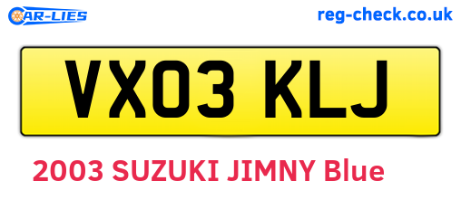 VX03KLJ are the vehicle registration plates.