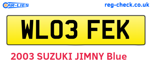 WL03FEK are the vehicle registration plates.