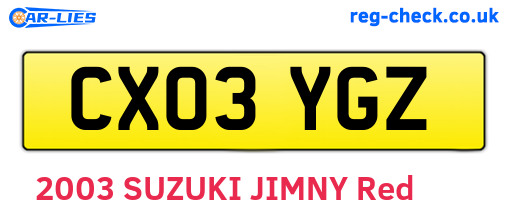 CX03YGZ are the vehicle registration plates.