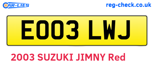 EO03LWJ are the vehicle registration plates.