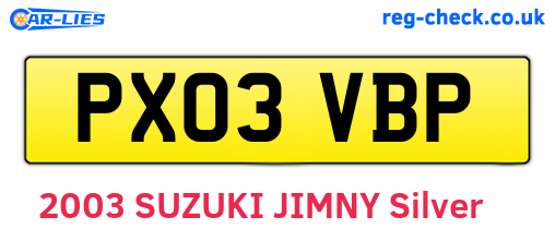 PX03VBP are the vehicle registration plates.