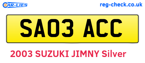 SA03ACC are the vehicle registration plates.