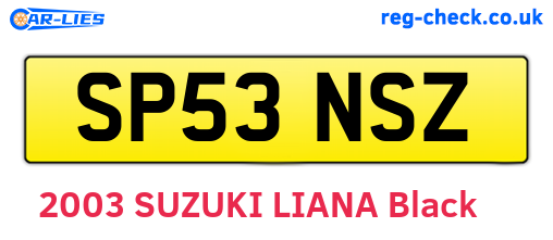 SP53NSZ are the vehicle registration plates.