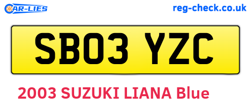 SB03YZC are the vehicle registration plates.