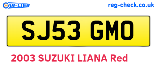 SJ53GMO are the vehicle registration plates.