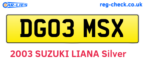 DG03MSX are the vehicle registration plates.