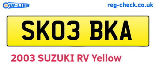 SK03BKA are the vehicle registration plates.
