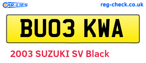 BU03KWA are the vehicle registration plates.