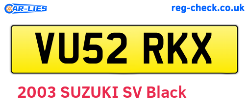 VU52RKX are the vehicle registration plates.