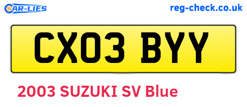 CX03BYY are the vehicle registration plates.