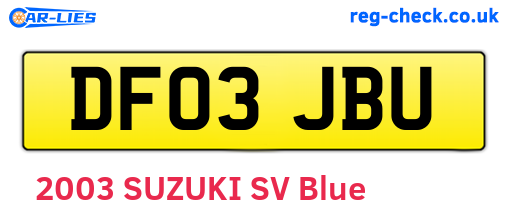 DF03JBU are the vehicle registration plates.