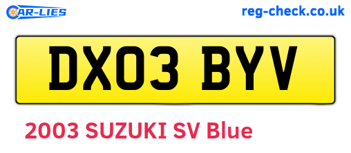 DX03BYV are the vehicle registration plates.