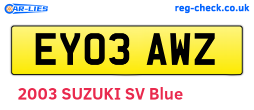 EY03AWZ are the vehicle registration plates.